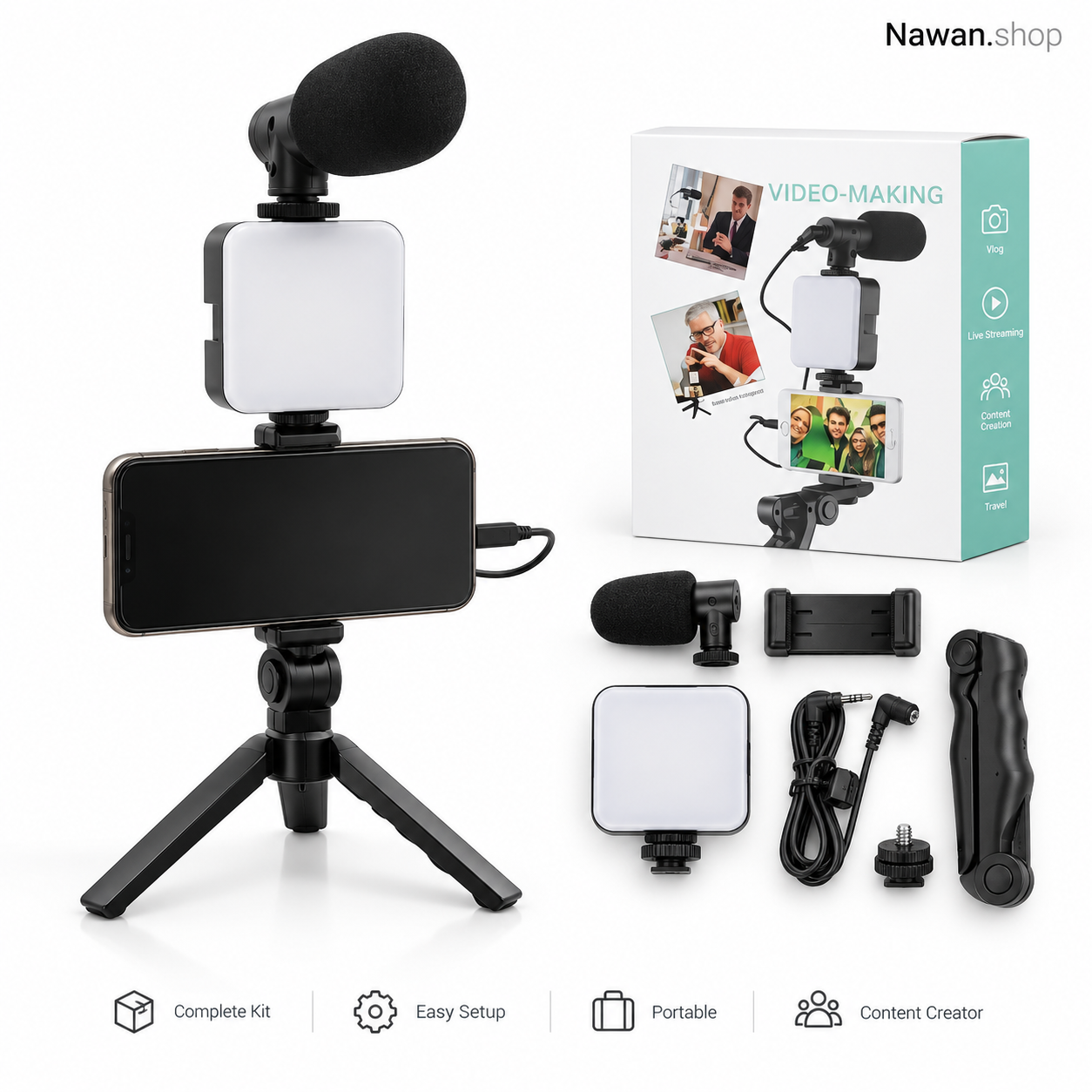 Live streaming Kit with Microphone, LED Light & Tripod