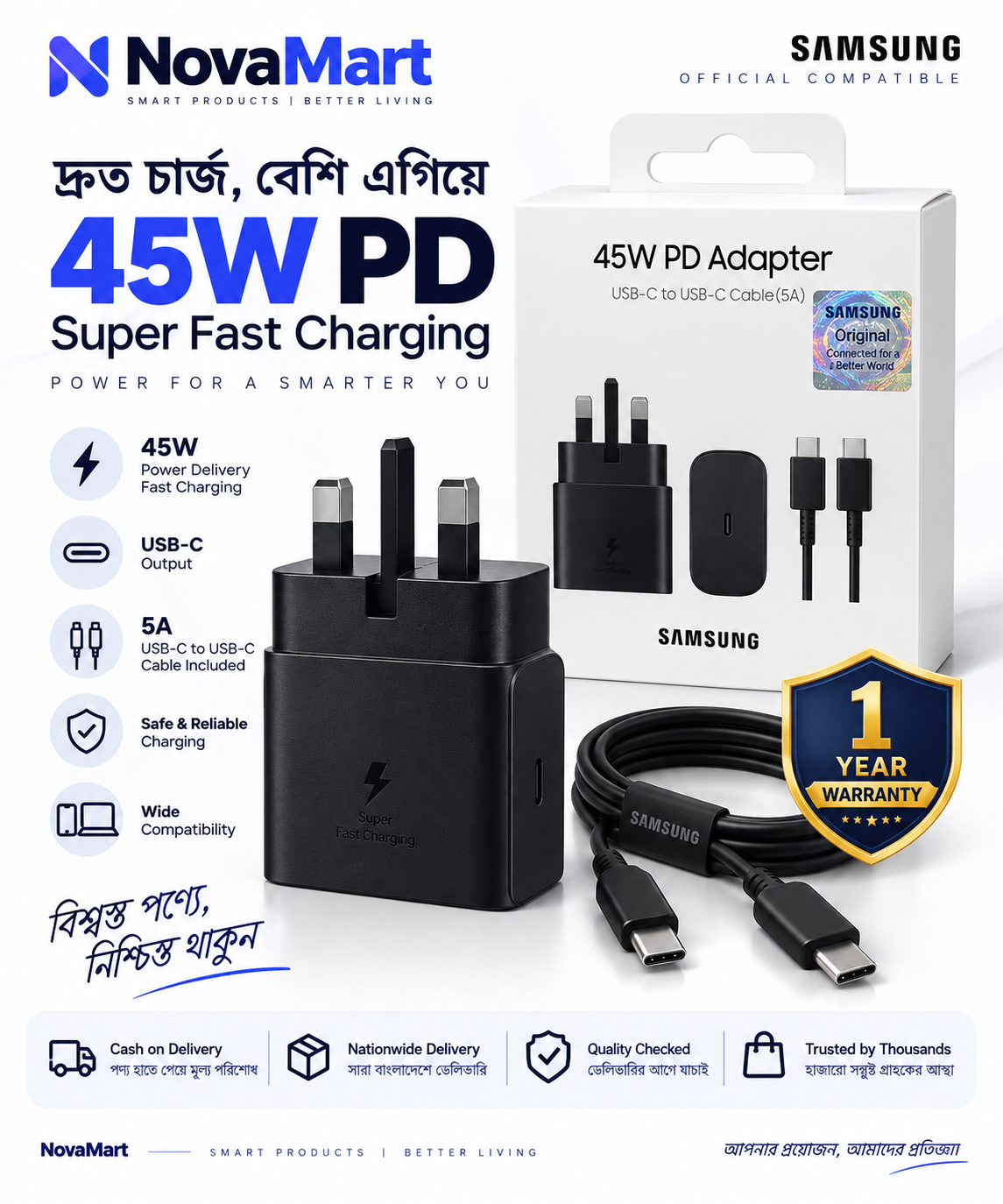 Samsung 45W Adapter with C to C Cable