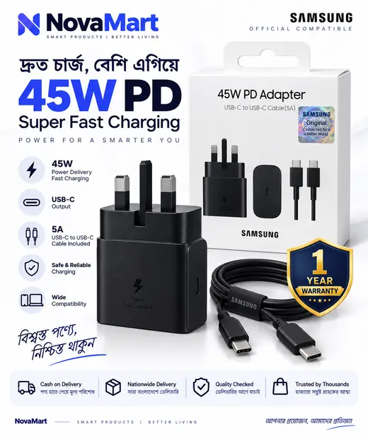 Samsung 45W Adapter with C to C Cable